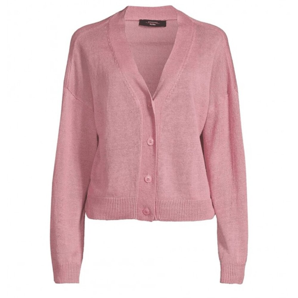 MaxMara Pink Linen Daniela Cardigan Long Sleeve Size S